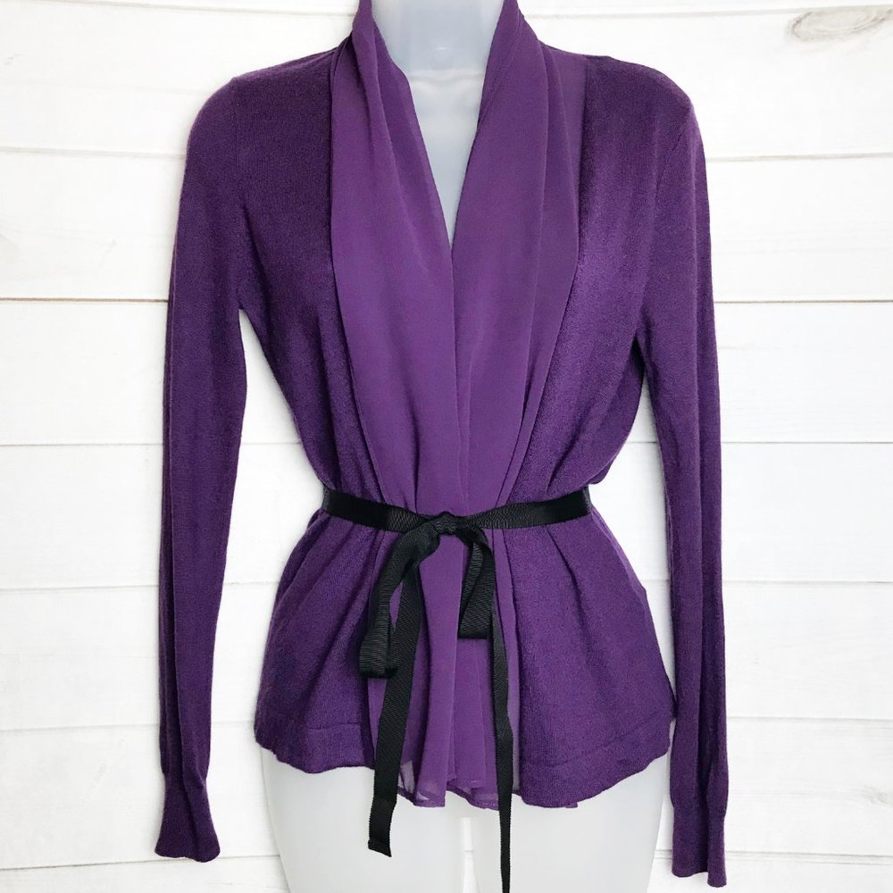 H&M Deep Purple Open Front Cardigan w/ Waist Tie
